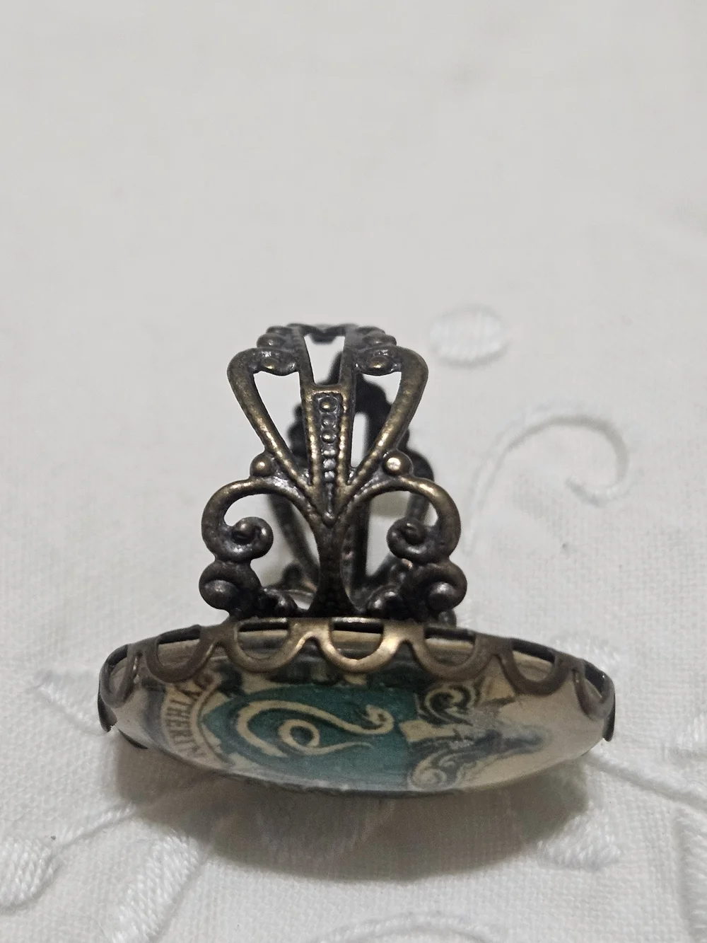 Slytherin Crest Glass Dome Statement Ring - Green & Gold